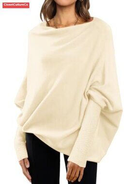 Oversized Cowl Neck Batwing Sleeve Asymmetrical Hem Sweater Tunic
